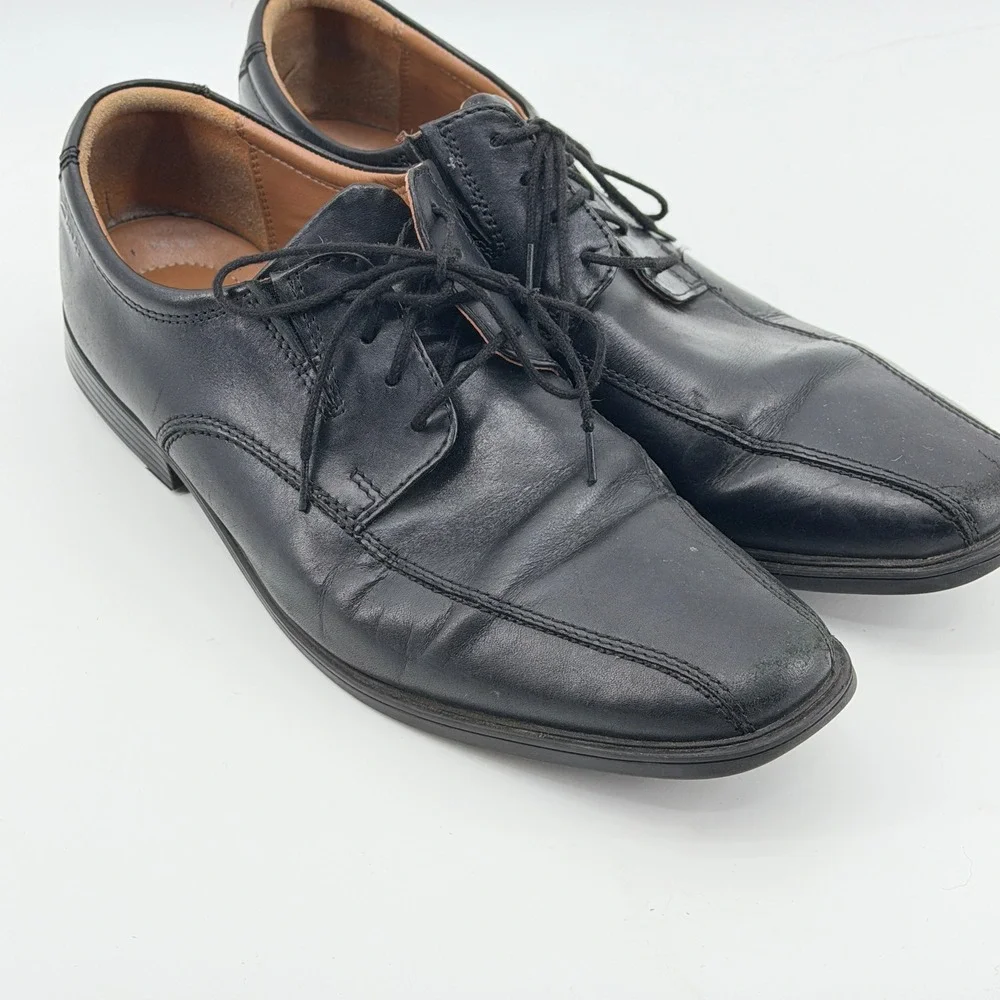 Clarks Mens Black Leather Square Toe Lace Up Derby Dress Shoes 13 M 261103107120